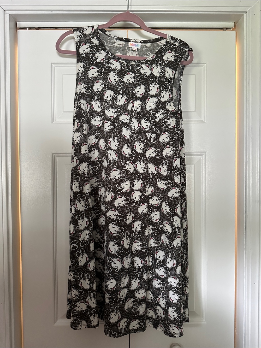 LuLaRoe Black & White Mickey Mouse Midi Swing Dress with Playful Print